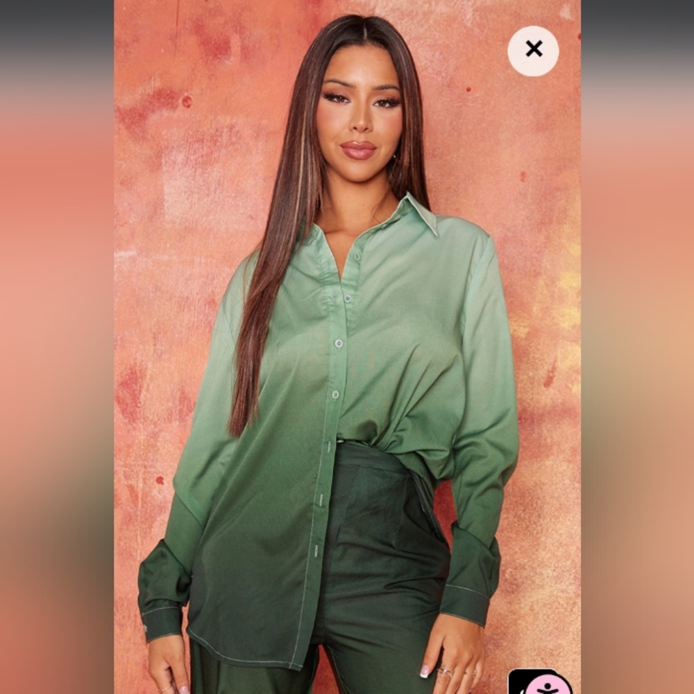 Green Ombre Printed Oversized Shirt